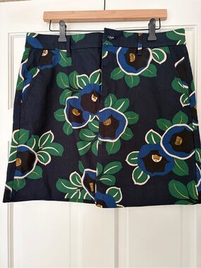 Navy Floral A-Line Skirt - Green & Blue Print Tory burch 12 mini Jean